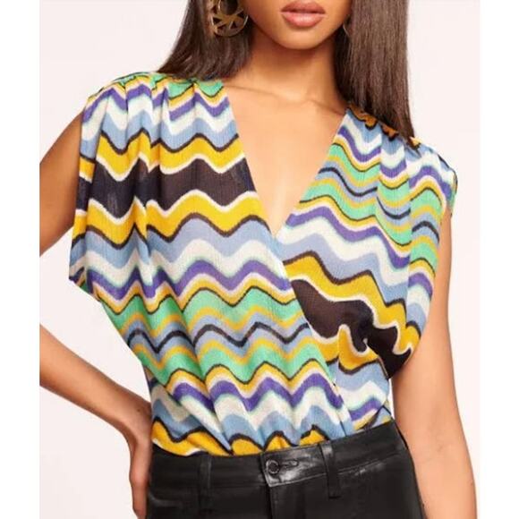 Ramy Brook Tops - RAMY BROOK Top NEW Size XXS Myra Wave Blouse $325 Blue Yellow Green